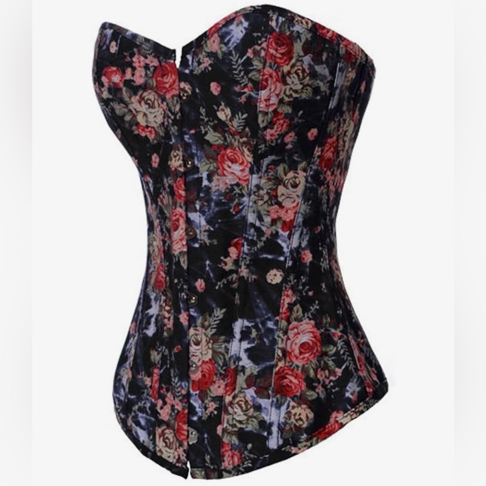 Floral Black Denim Floral Corset Top